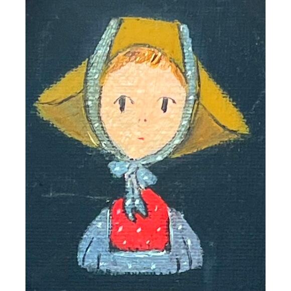 Vintage Folk Art Portraits - Set Of 3 Hand-Painted Oval Wood Plaques 1950's–60's - Picture 8 of 10